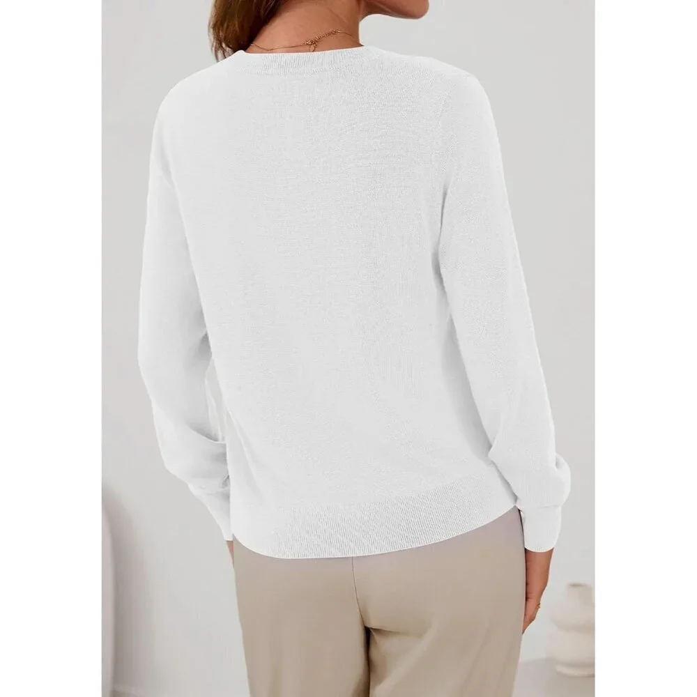 Women's Cashmere Blend Cardigan Small Crew Neck Button Long Sleeve Cozy